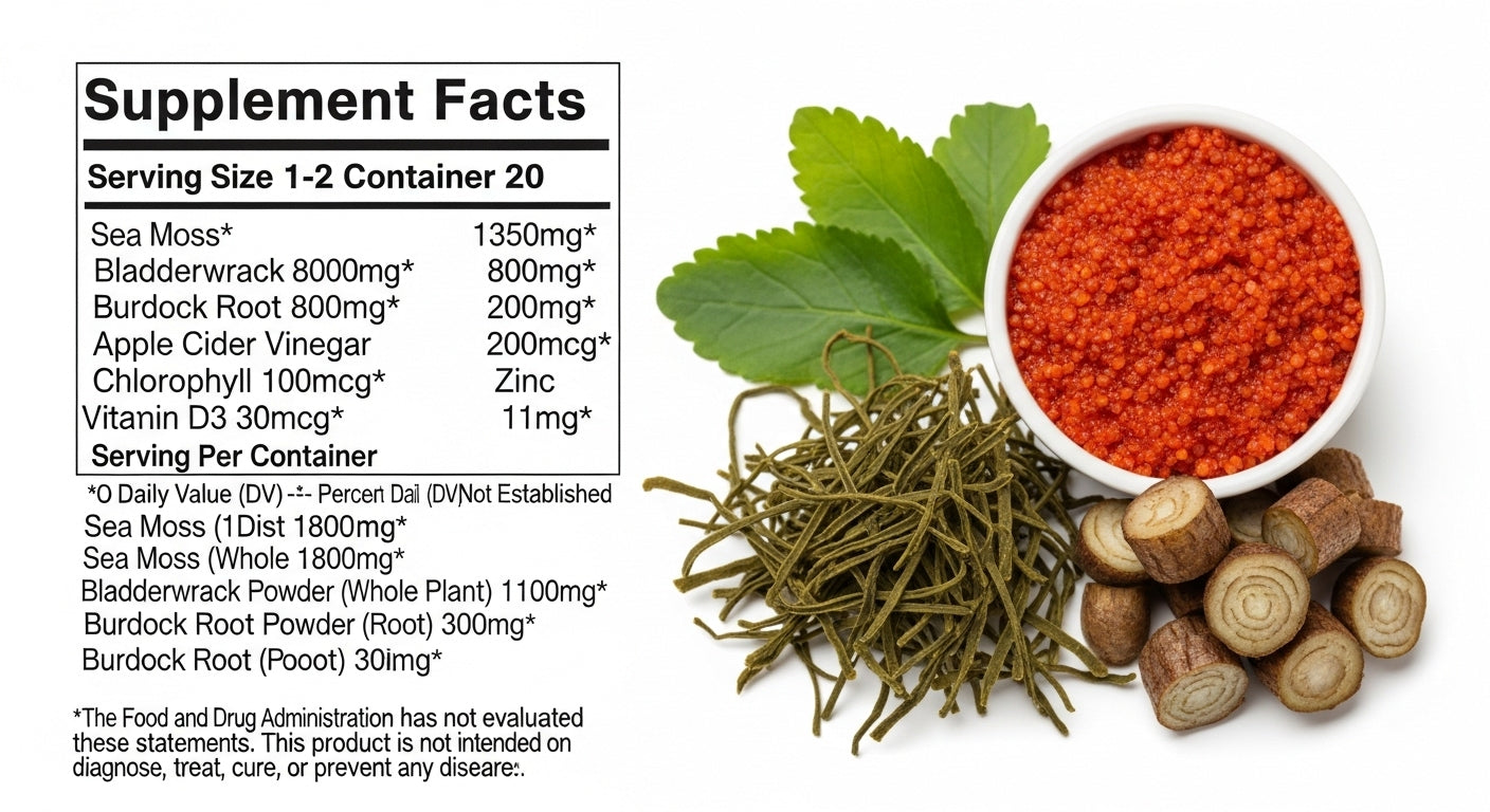 Sea Moss + Bladderwrack + Burdock Root Capsules and Gummies