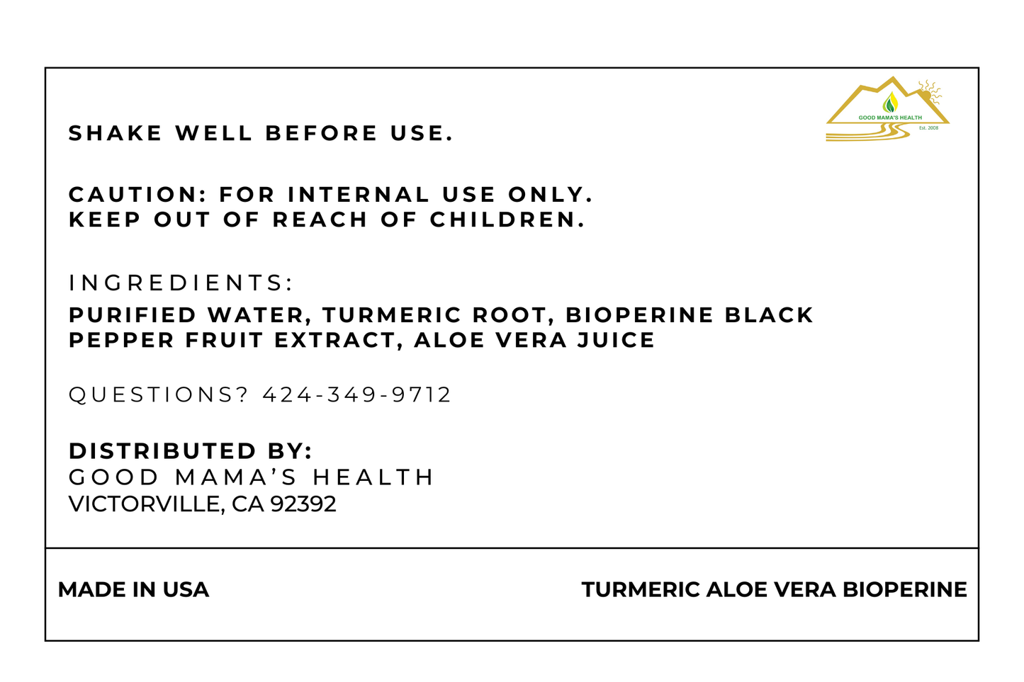 Turmeric and Aloe Vera with BioPerine 4oz